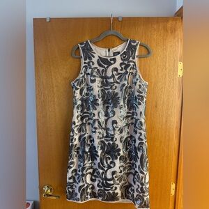 Vince Camuto Nude Blush and Silver Sequin Patterned Mini Dress